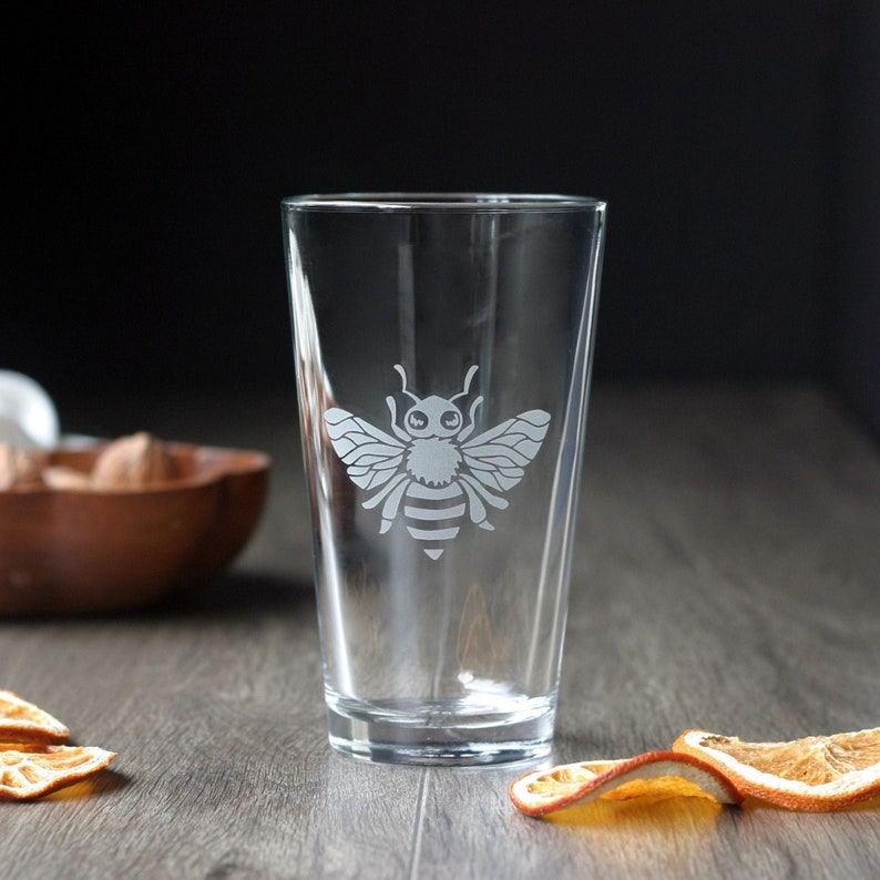 Honey Bee Pint Glass dishwasher safe engraved glass for beer Etsy
