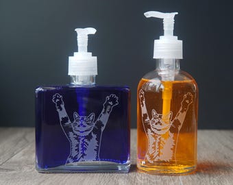 Cat Stretching Soap Dispenser - Recycled Glass Pump Bottle