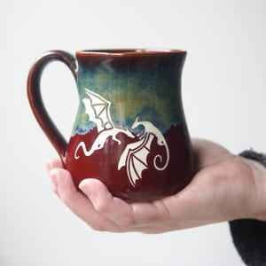 Dragons Mug - handmade medieval fantasy pottery - dishwasher safe