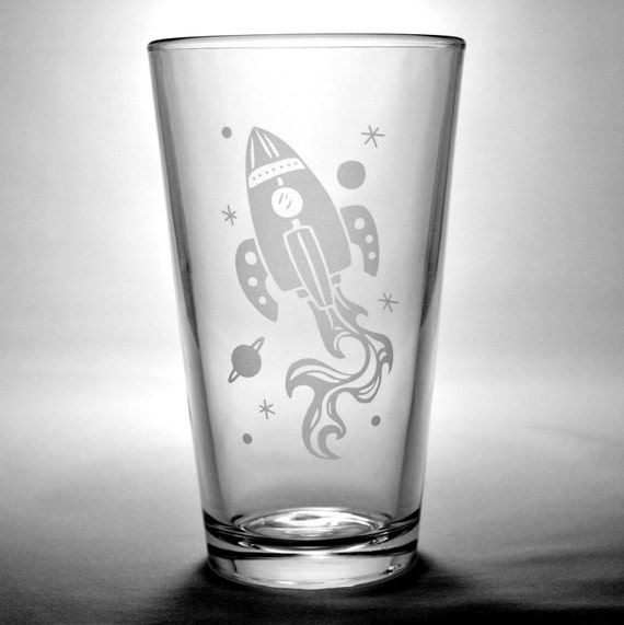 Items similar to Rocket Ship Pint Glass Last One! on Etsy
