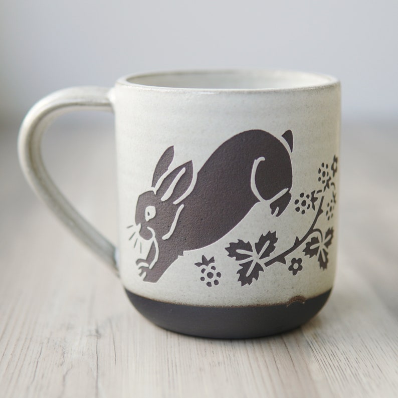 Rabbit Mug Farmhouse Style Handmade Pottery Cup with Blackberries image 3