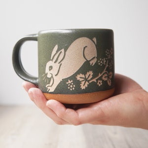 Rabbit Mug Farmhouse Style Handmade Pottery Cup with Blackberries image 8
