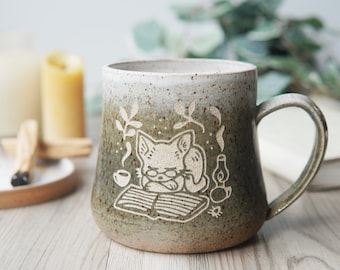 Book Cat Mug - cozy handmade pottery