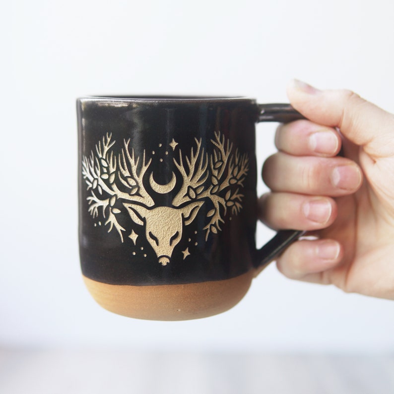 Deer Tree Mug Artemis/Diana Farmhouse Style Handmade Pottery image 4