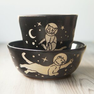 Astronaut Space Cats Bowl - handmade celestial pottery