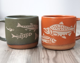 Salmon Fish Mug - Sockeye Life Cycle handmade pottery