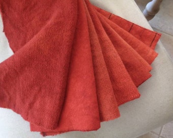 Hand dyed wool vintage Red Coral, rug hooking,applique , 8 fat sixteenths bundle total 1/2 yard of wool