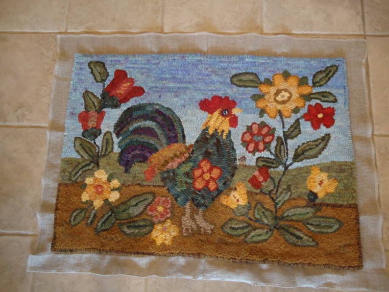Good Morning Chickens Rug Hooking Hooked Pattern on Linen Etsy
