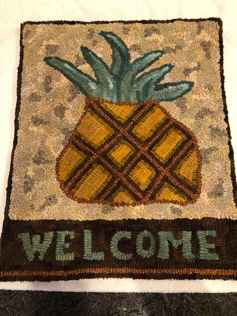 Welcome Rug Patterns PRIMITIVE Pineapple Welcome Rug Hooking Hooked Pattern on Primitive ...