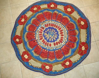 Medallion 48" rug hooking hooked pattern on primitive linen