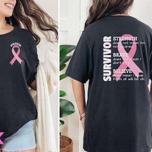Breast Cancer Pink Ribbon Survivor TShirt, Breast Cancer Survivor Front/Back Shirt for Women, Cancer Survivor Gift, Breast Cancer Awareness