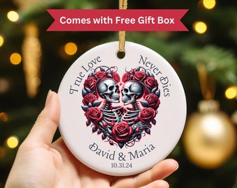 Personalize Halloween Bride & Groom Skeleton Ornament, Spooky Couple Keepsake Anniversary Gift, Halloween Wedding Gift Christmas Ornament