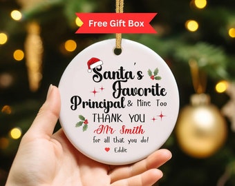 Personalized Principal Christmas Ornament, Principal Stocking Stuffer, Custom Gift Keepsake Santa's Favorite Principal, Gift for Principal