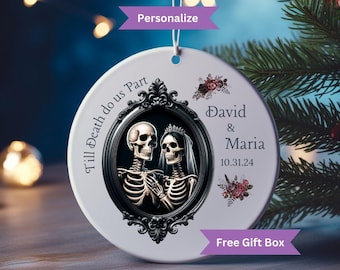 Personalize Gothic Halloween Couple Ornament, Spooky Couple Keepsake Anniversary Gift,Custom Halloween Wedding Gift,Skeleton Zombie Ornament