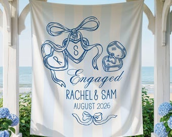 Personalized Engagement Party Banner, Custom Coquette Engaged Welcome Sign, Minimalist Engagement Backdrop, Bridal Engagement