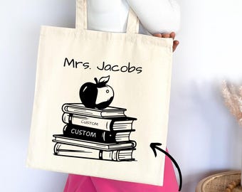 Personalized Teacher Tote Bag, Teacher Appreciation Gift, Custom Back to School Gift for English Teacher, Reading Tote Bag for Librarian