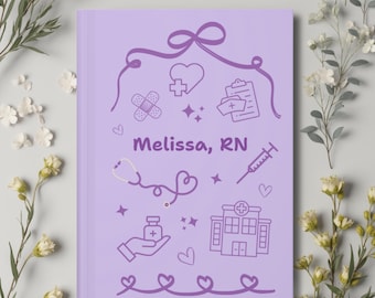 Custom Nurse Notebook, Personalized Nurse Name Doodle Journal for Nurse Christmas Gift, Nurse Appreciation, New Nurse Gift, Monochrome