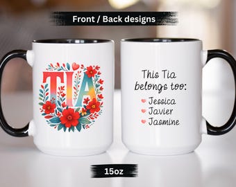 Personalized Tia Coffee Mug with Custom Niece/Nephew Names Mother's Day Gift for Tia