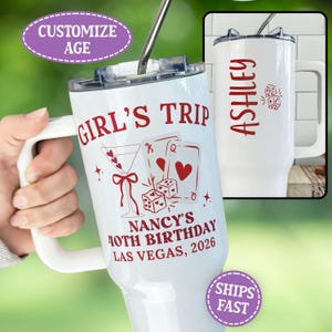 Personalized Girls Trip Gifts, Vegas Girls Trip Birthday Tumbler, 40th Birthday Tumbler, Girls Weekend 40oz Tumbler, Custom Name Tumbler