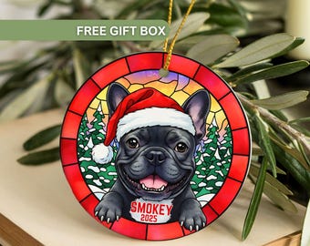 Personalized French Bulldog Christmas Ornament, Gift for Frenchie Dog Mom Parent, Pet Ornament, Dog Memorial Gift