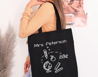 Personalized Teacher Tote Bag, Teacher Appreciation Gift, Custom Back to School Gift for English Teacher, Reading Tote Bag for Librarian