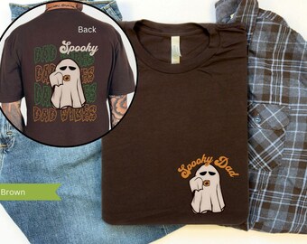 Spooky Dad Coffee Halloween Shirt, Ghost Dad Tshirt, Halloween Gift for Dad Husband, Spooky Dad Vibes, Mens Halloween Ghost Front Back Shirt