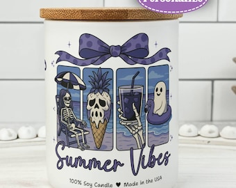 Summerween Candle, Personalized Summer Vibes Skeleton Candle Gift for Halloween Lover, Summerween Decor/Party Hostess Gift, Spooky Summer