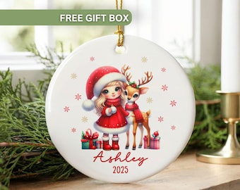 Reindeer Christmas Ornament for Kids, Gift for Kids, Custom Name Ornament, Kids Keepsakes, Christmas Gifts for Children, Girls Ornament