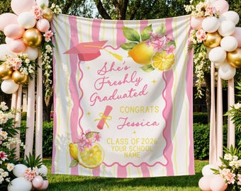 Custom Graduation Banner, Personalized Freshly Graduated Tapestry, Grad Party Decorations for Backdrop, Graduation Party Welcome Sign