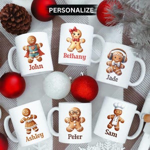 Cute Gingerbread Mug, Personalized Name Gingerbread Christmas Mug, Xmas Gift for Kids Hot Cocoa Mug, Gift from Grandparents, Holiday Mug