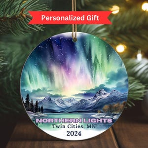 Northern Lights Christmas Ornament, Personalized Ornament Xmas Gift, Aurora Borealis Custom Keepsake Stocking Stuffer, Nature Lover Gift