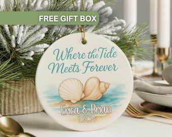 Personalized Beach Wedding Ornament, Wedding Gift for Beach Couple, Seashell Ornament, Newlywed Gift, Custom Name Christmas Ornament