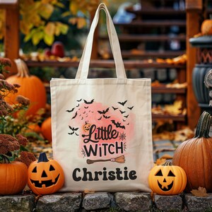 Personalized Little Witch Kids Trick or Treat Bag, Custom Witch Candy Bag, Kids Halloween Tote Bag, Halloween Gift Bag, Kids Candy Tote