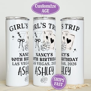 Personalized Girls Trip Gifts, Vegas Girls Trip Birthday Tumbler, 20th Birthday Tumbler, Girls Weekend 40oz Tumbler, Custom Name Tumbler