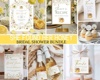 She Found Her Honey Bridal Shower Bundle, Bee Theme Bridal Party Invitation Set, Meant to Bee Bridal Shower Editable Templates Printables