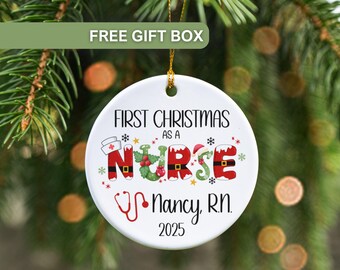 Personalized First Christmas Nurse Ornament, Custom Name Ornament Gift for Nurse, New Nurse Christmas Gifts, Nurse Graduation Gift for RN