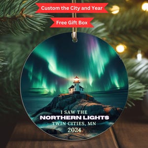 Northern Lights Christmas Ornament, Personalized Ornament Xmas Gift, Aurora Borealis Lighthouse Keepsake Ornament,Christmas Stocking Stuffer