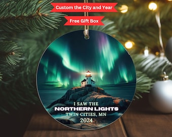 Northern Lights Christmas Ornament, Personalized Ornament Xmas Gift, Aurora Borealis Lighthouse Keepsake Ornament,Christmas Stocking Stuffer