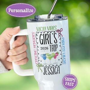 Personalized Girls Trip Gifts, Girls Trip Tumbler, Coquette Girls Vacation Tumbler, Girls Weekend 40oz Tumbler, Custom Name Tumbler