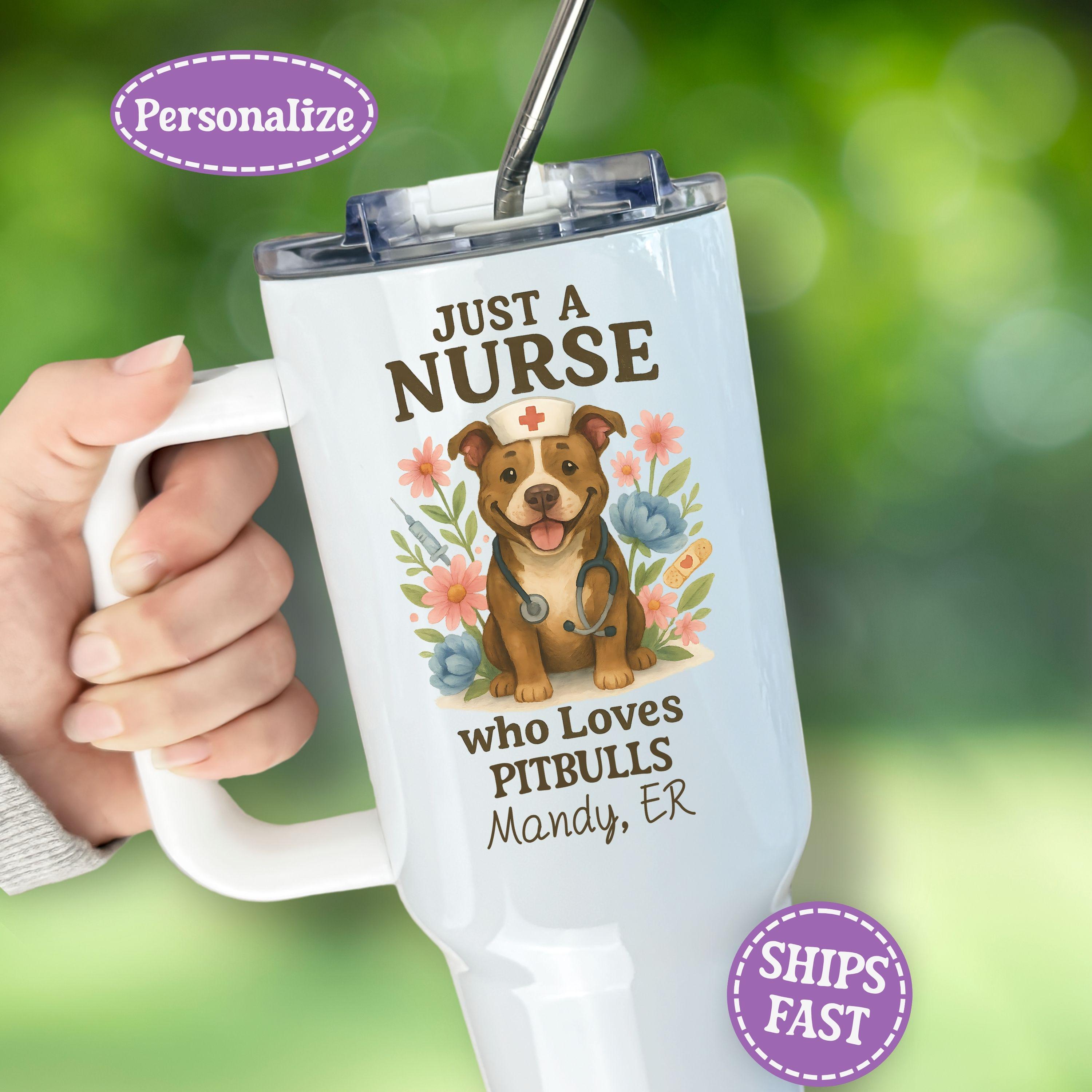 Gift for Nurse who Loves Pitbull's, Personalized 40oz Tumbler for RN, Nurse Appreciation Gift for Dog Lover,Gift for Nurse Practitioner PEDS