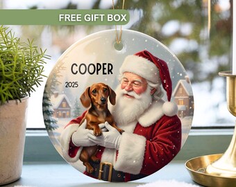 Dachshund Ornament Gift for Dachshund Owners, Personalized Dachshund Christmas Ornament, Santa & Doxie Custom Name Ornament, Wiener Dog
