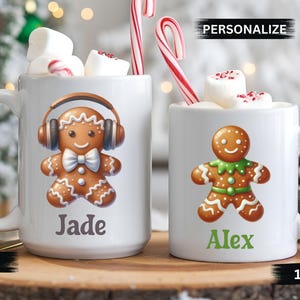 Cute Gingerbread Mug, Personalized Name Gingerbread Christmas Mug, Xmas Gift for Kids Hot Cocoa Mug, Gift from Grandparents, Holiday Mug