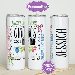 Personalized Girls Trip Gifts, Girls Trip Tumbler, Coquette Girls Vacation Tumbler, Girls Weekend 20oz Tumbler, Custom Name Tumbler