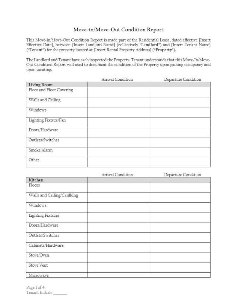 Move Out Conditin Simple Rental Property Inspection Form - Etsy