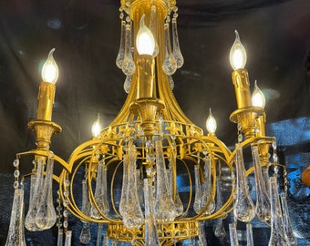 Handmade Vintage Crystal and Copper Chandelier – Elegant Antique Lighting Fixture