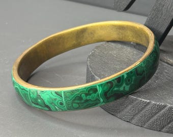 Large Malachite Bangle Bracelet Malachite Bracelet Malachite Inlay 8.75