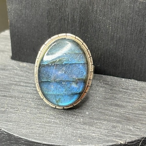 Handmade Labradorite Statement Ring 925 Sterling Silver Chunky 9.25