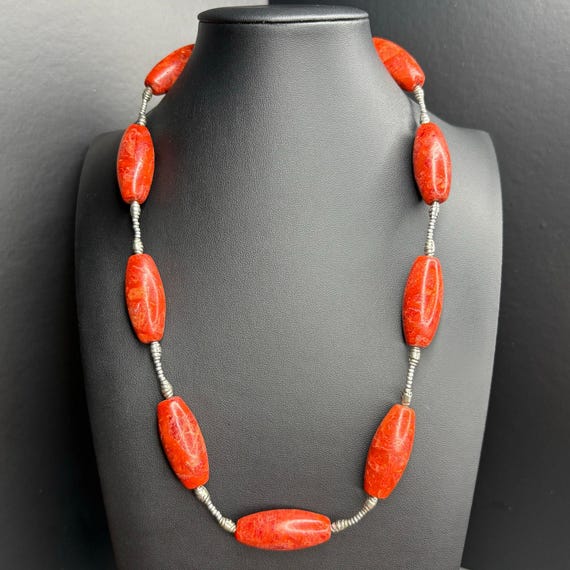 Sponge Coral Necklace Chunky Red Coral Necklace Genuine Sponge Coral 20"