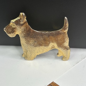 Vintage Solid Gold Tone Scottie Scotty Dog Scottish Terrier Brooch Pin Medium Size Dog Lover Gift