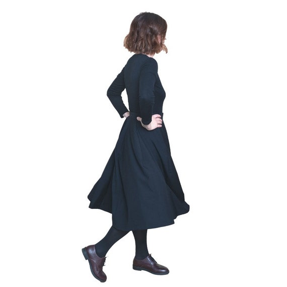 printed a line dress Dresses Online - Women Striped Black & White Printed Midi Dress main image 1